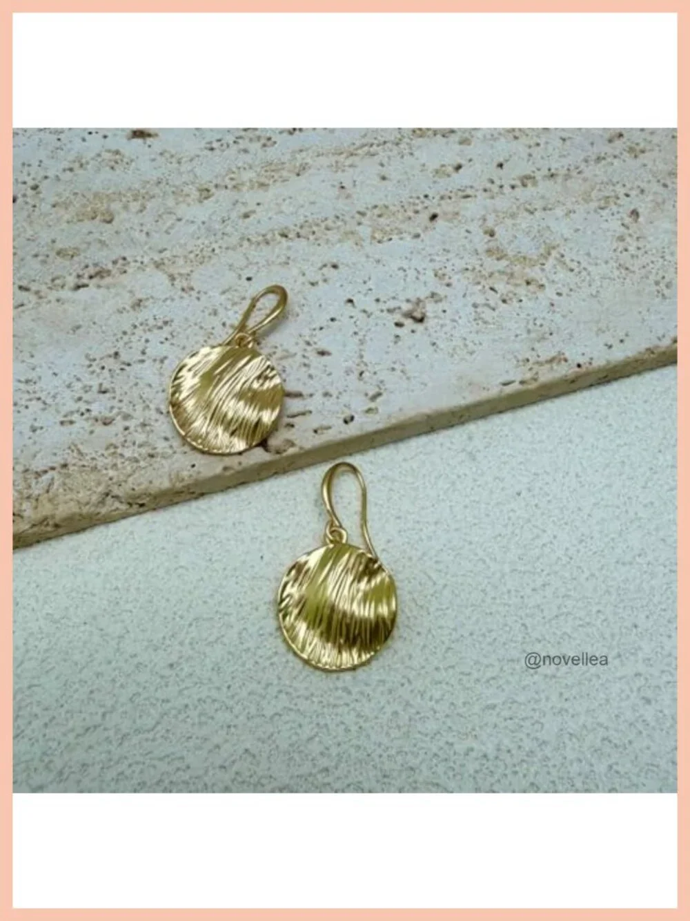 14K Gold Plated Drop Earrings Round Cubic Zirconia Hammered Disc Dangle Big